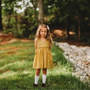 Mustard Swiss Dot Embroidered Dress - 2T